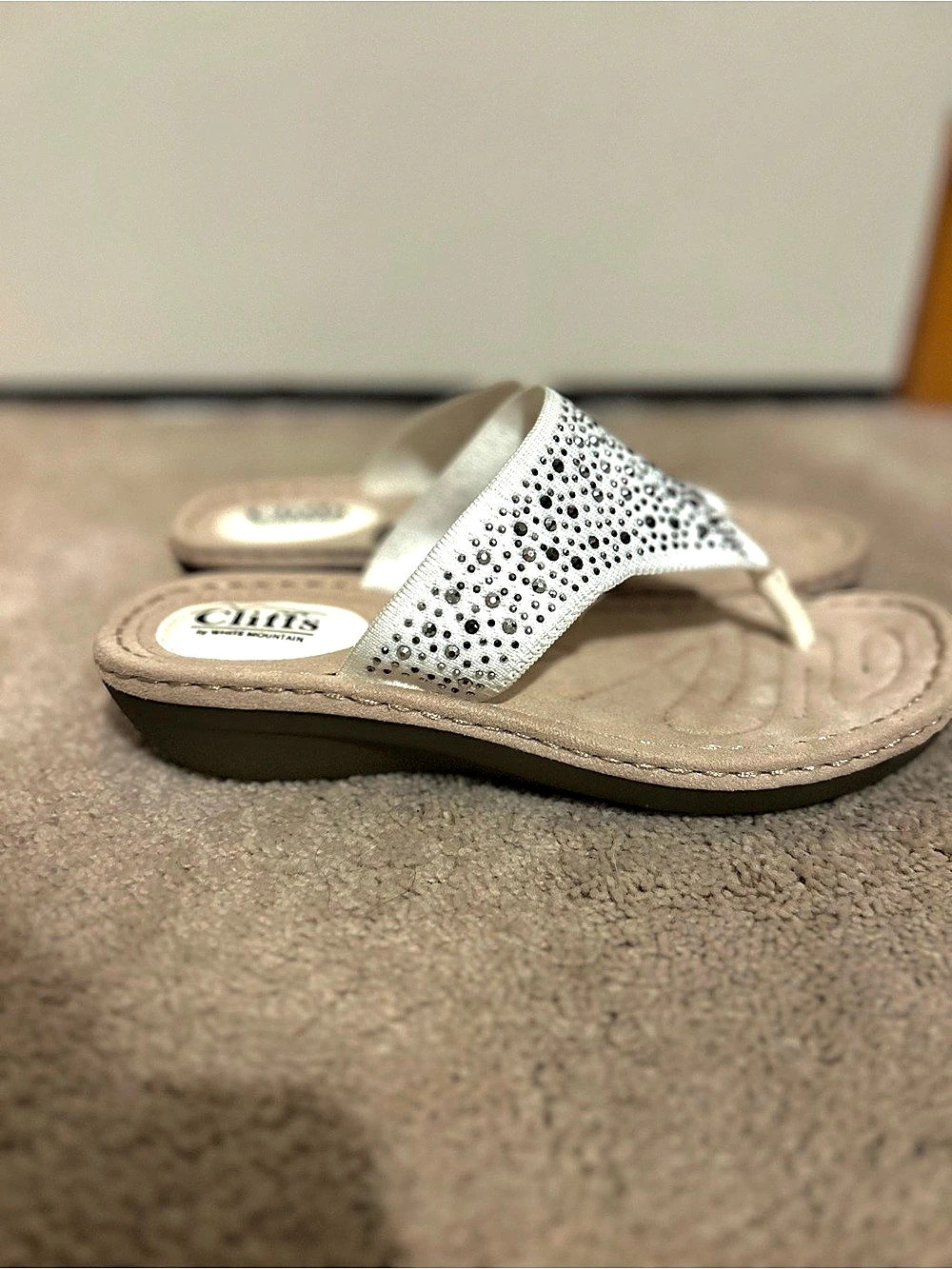 Cliffs by White Mountain Embellished Thong Sandals in White & Beige